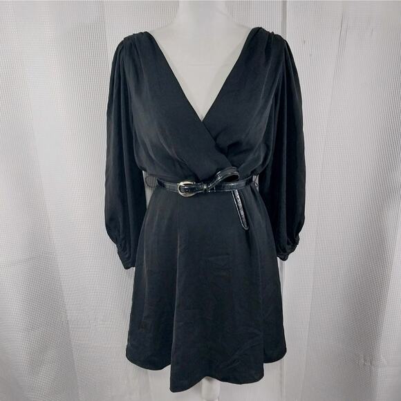 NWT@$120! BANANA REPUBLIC! LUXE BLACK POUF SLEEVE, BELTED WAIST DRESS! SZ 6 - Picture 2 of 12